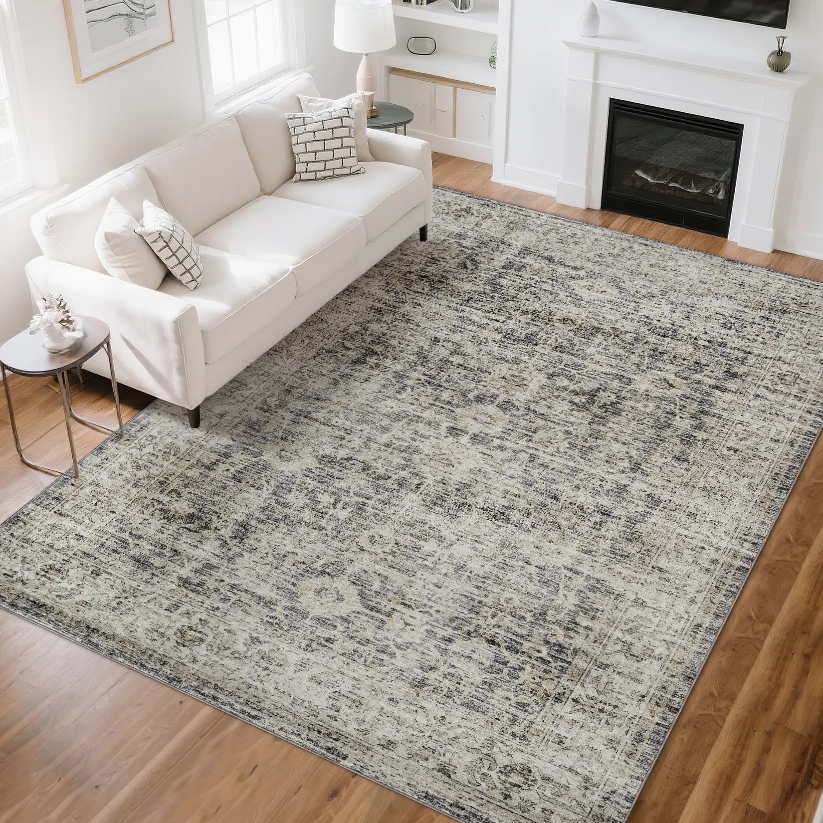 Vintage Floral Area Rug - Washable Non-Slip wool Cotton Carpet - Perfect for Living Room, Bedroom, Bathroom, Kitchen, Entryway, Office, 10*13Ft, 2*6Ft, 2X6 Feet