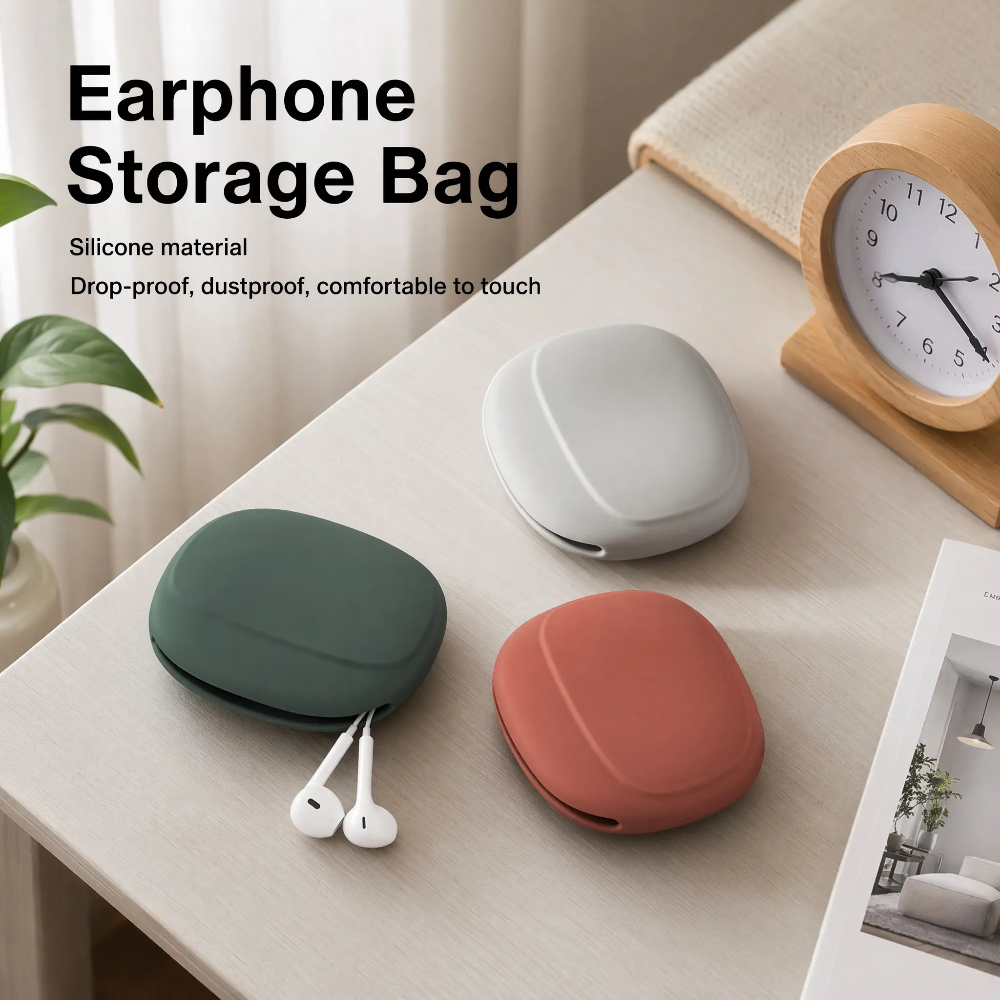 Cable Organizer Pouches, Portable Travel Cord Storage Bags, Multifunctional Storage, Headphone Storage, Multi-Color (Red, Gray, Green), Unisex Lightweight Accessory Necklace Holder, No Print Design-YY1