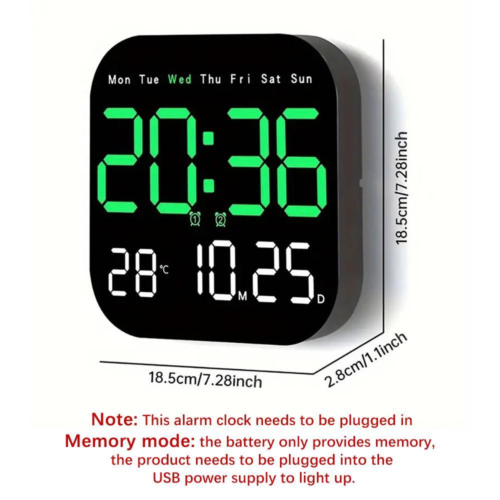 Intelligent Large-Screen Digital Living Room Wall Clock with Remote Control, Battery-Powered LED Wall Clock with Calendar, Time and Temperature Display, LED Multifunctional Alarm Clock and Home Decor, Valentine's Day Gift, USB Powered Clock