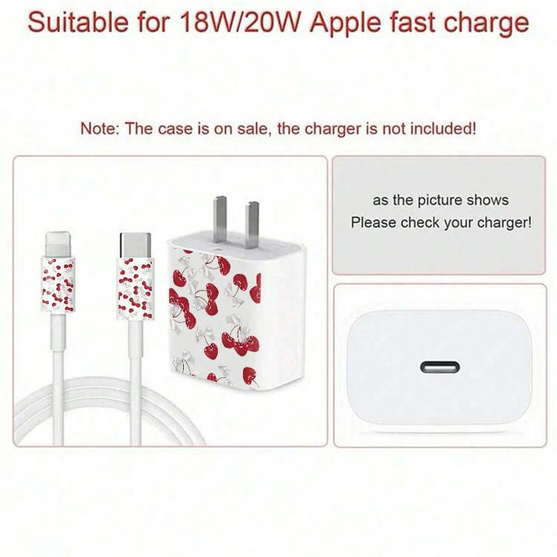 Cherry Pattern Phone Case with Charger Head Cover & Cable Protector & Storage Rope, Protective Anti-drop Phone Case for iPhone 6/7/8/X/XS/XR/XS Max/11/12/13/14/15/16 Pro Max, Casing