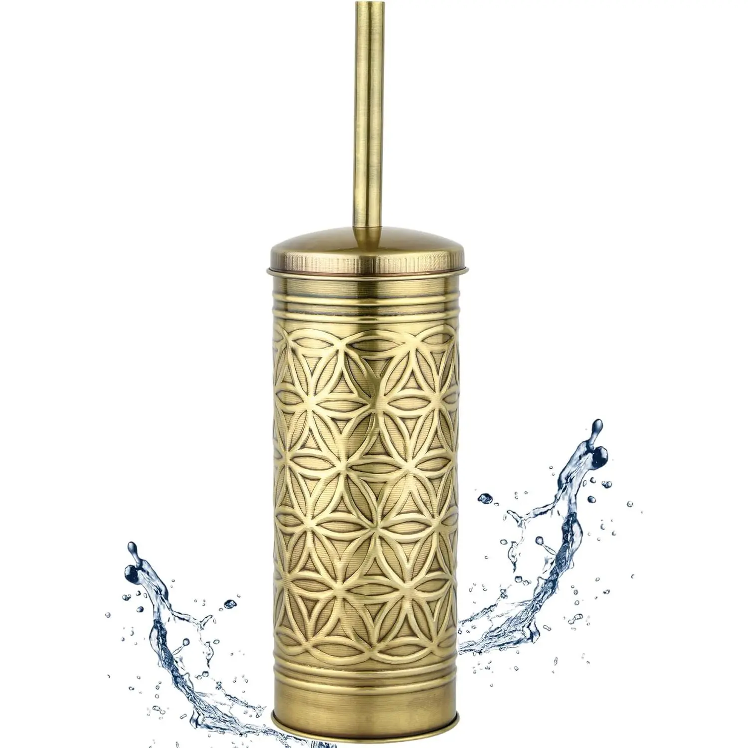 Autumn Alley Vintage Brass Toilet Brush and Holder Set - Compact Brass Metal Standing Toilet Brush, Decorative Farmhouse Antique Bathroom Accessory for Modern Bathrooms, Powder-Coated for Cleaning
