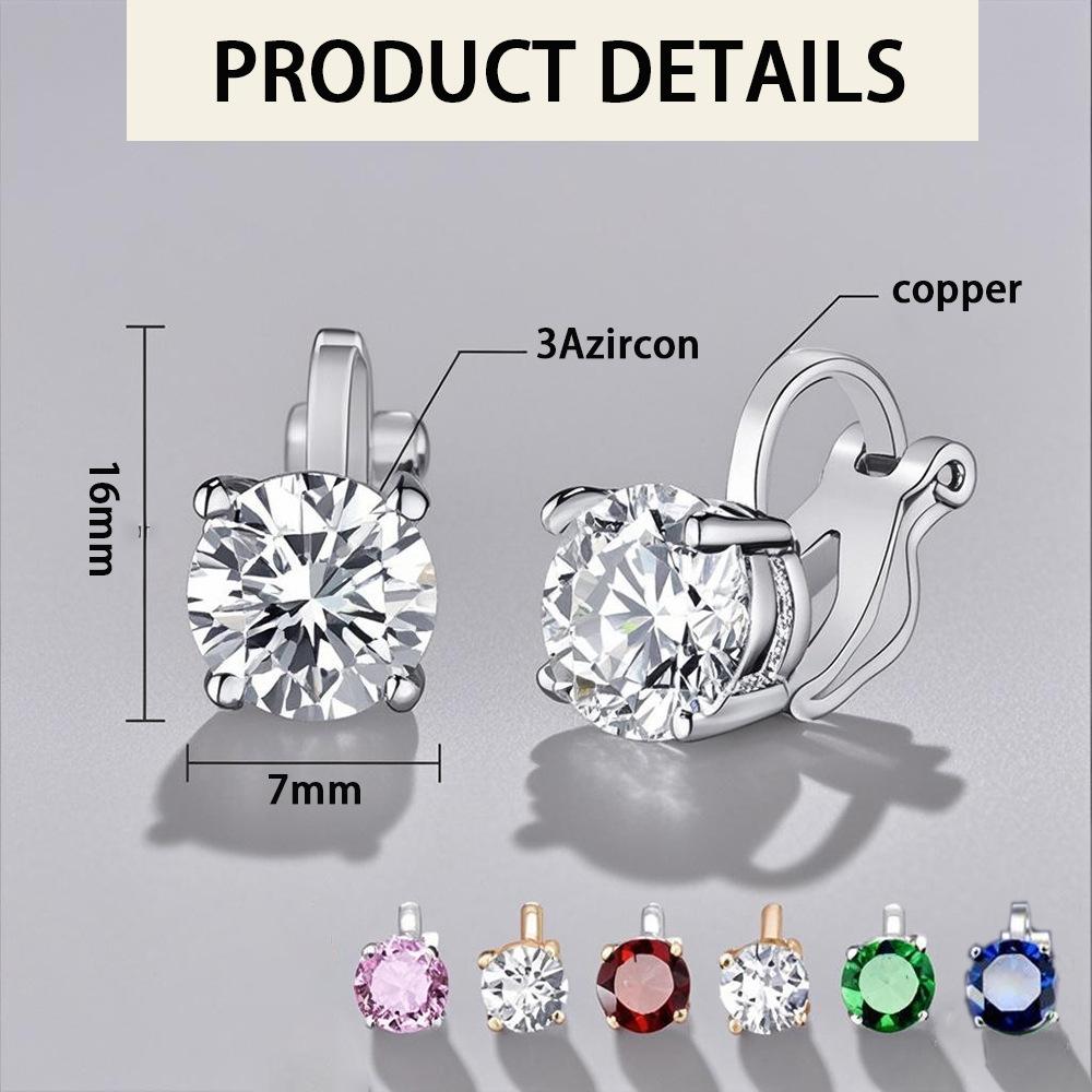Micro-inlaid zirconia non-pierced ear clips for women, 3A grade super shiny geometric round colored earrings Moissanite Stud Unisex Hip Hop Zircon