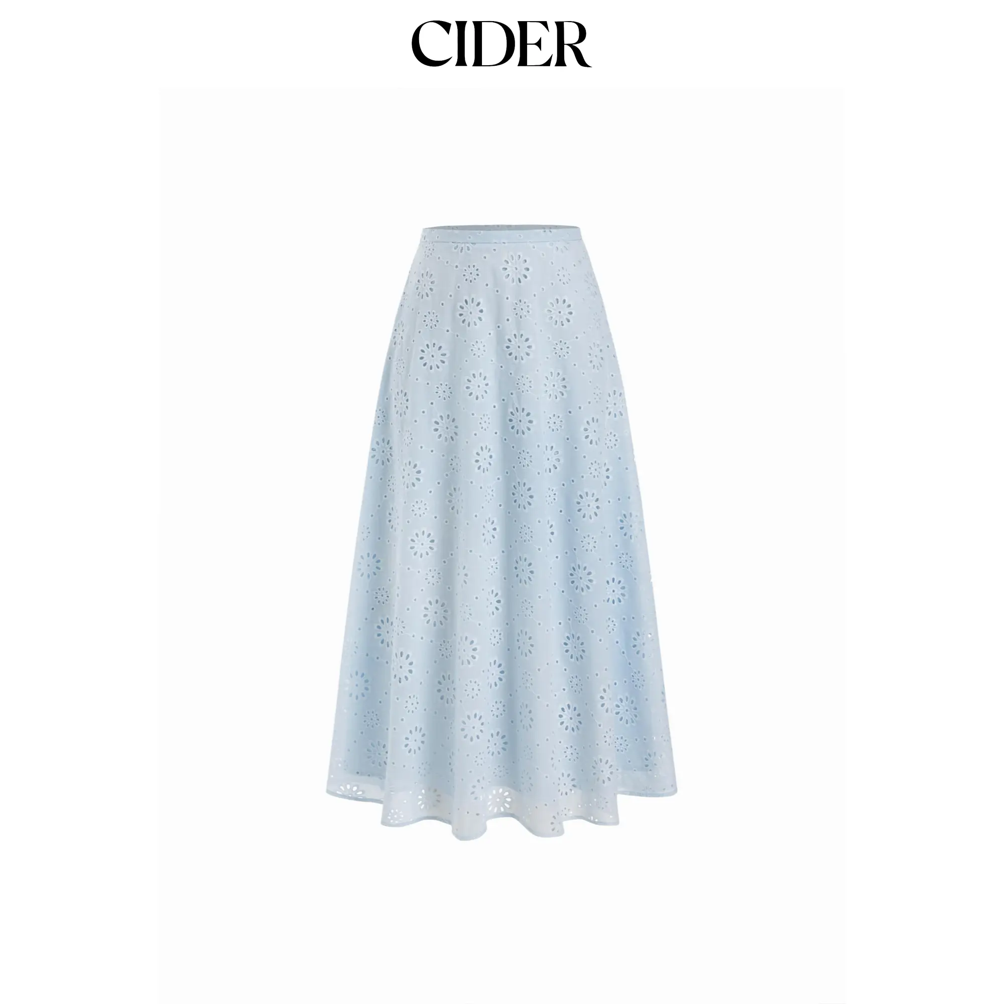 Cider Jacquard Floral Broderie Anglaise Textured A-line Mid Rise Maxi Skirt