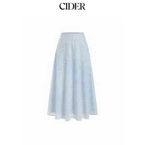 Cider Jacquard Floral Broderie Anglaise Textured A-line Mid Rise Maxi Skirt