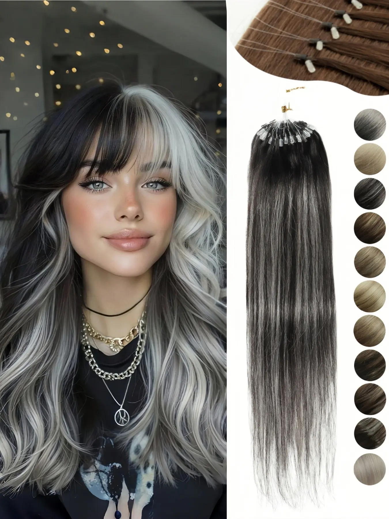 30g/pack Real Human Hair Ombre Micro Loop Extensions, Natural for K-Pop Style, Soft and Skin-Friendly, Ideal for Festivals & Daily Use