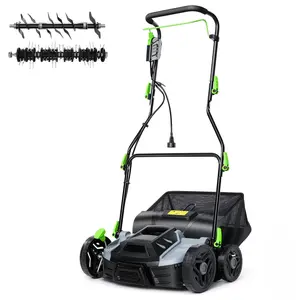 Electric Lawn Dethatcher Scarifier 15.5 Amp, 14-Inch Corded Dethatcher with 14.5 gal Collection Bag, 5-Position Depth Adjustment, 2-in-1 Aerator with Carbon Steel Blades for Spring Fall Lawn Care