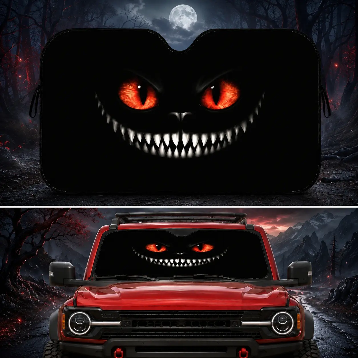 Dragon Eyes Car Sun Shade, Foldable Car Sunshade for Windshield, Auto Visor Cover, Halloween Style Reflective UV Heat Shield, Foldable Front Window Protector, Keep Car Cool & Protect Interior, Universal Fit SUV Truck Car