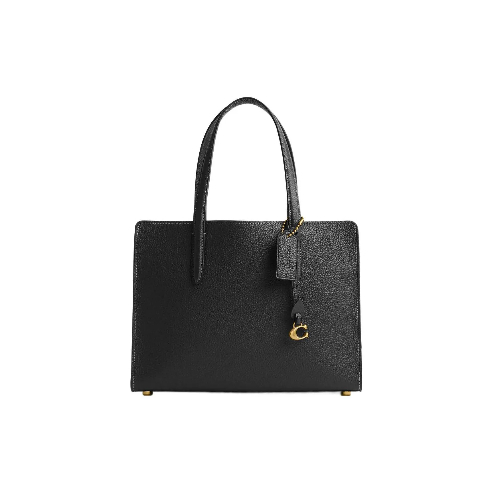COACH Carter 28 Tote Bag for Women – Solid Logo Pendant, Pebbled Leather, Large Black Handbag