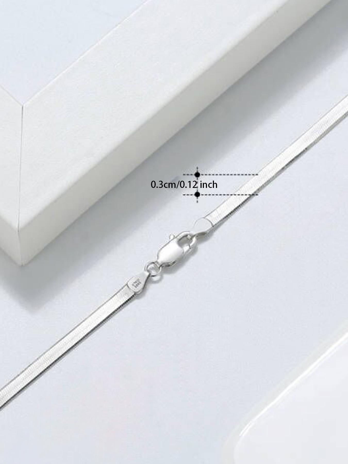 925 Sterling Silver 3mm Flexible Flat Herringbone Chain Necklace, Fashion Jewelry Accessories for Women & Girls, Trendy All-match, Chic, Elegant & Exquisite Jewelry for Birthday Gift