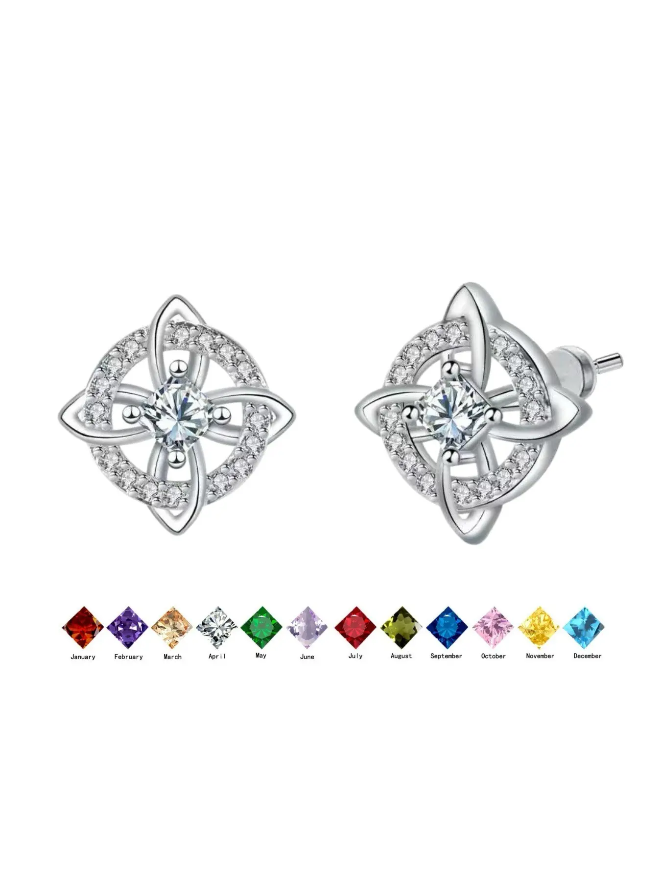 Witch’s Knot Birthstone Stud Earrings for Women, Celtic Knot CZ Earrings, 12 Colors, Birthday Mother’s Day Gift for Mom, Wife, Girlfriend or Daughter