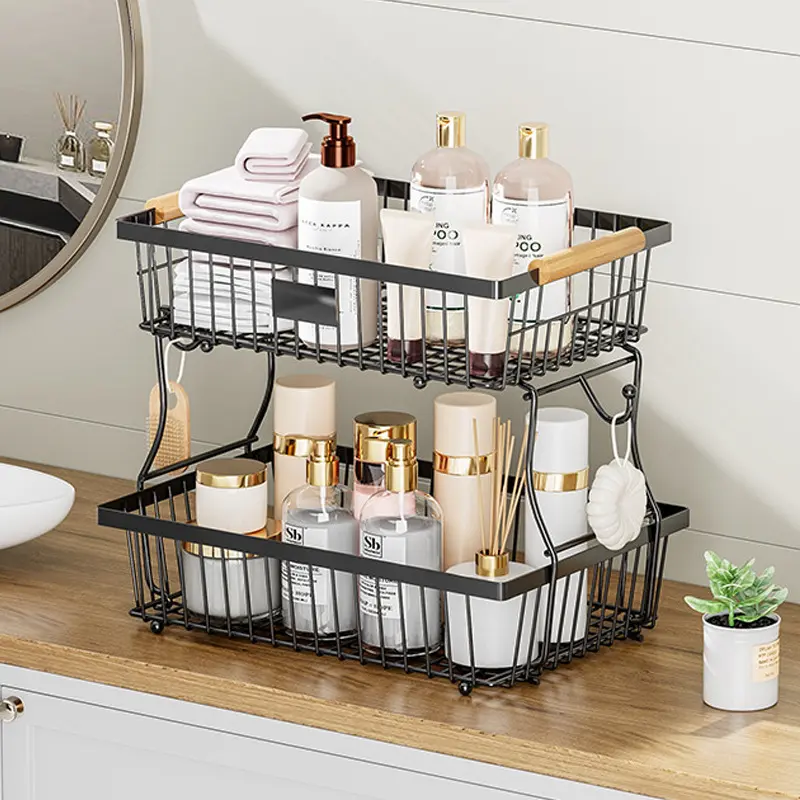 2 Tier Stainless Steel Kitchen Storage Basket Countertop Organizer
