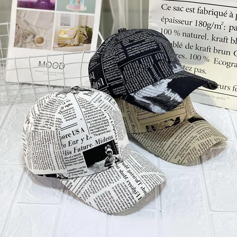 Hot Sale Unisex Casual Graffiti Newspaper Design Baseball Cap Street Hip Hop Sunscreen Outdoor Hat For Women And Men