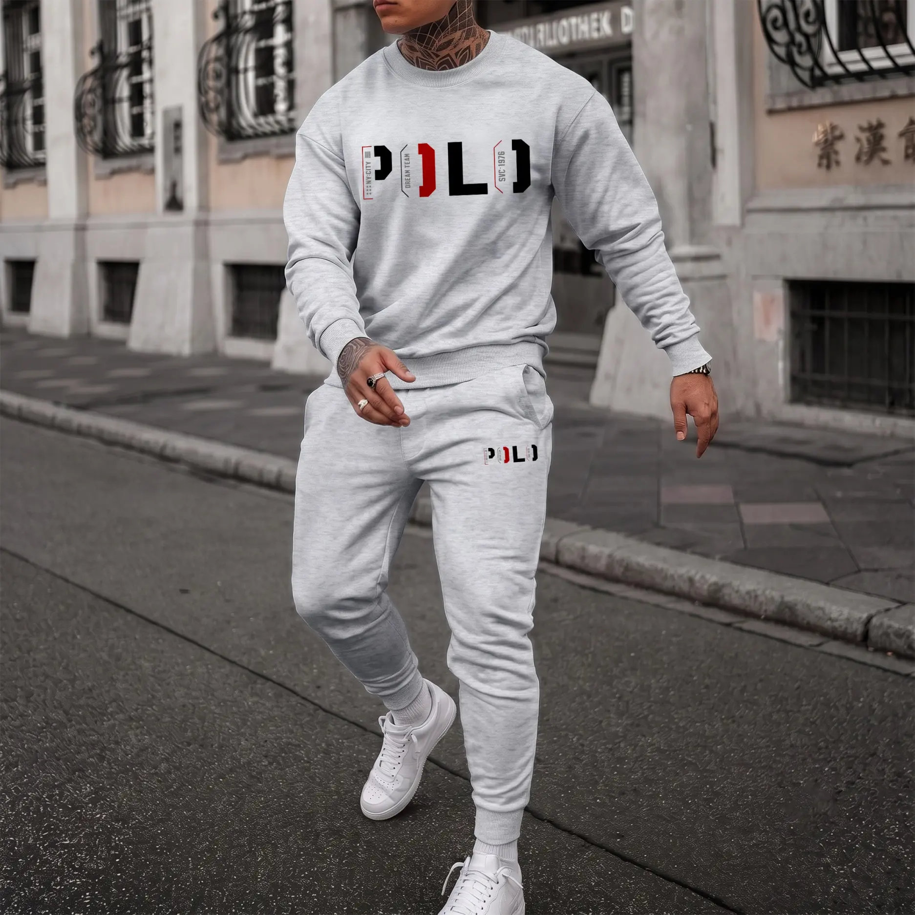 Men's Artistic Letter Graphic Crewneck Sweatshirt and Jogger Pants Set, Casual Long Sleeve Pullover with Drawstring Sweatpants, Fall Winter Tracksuit for Daily Wear, Travel, Lounge, Workout and Indoor Outdoor Activities