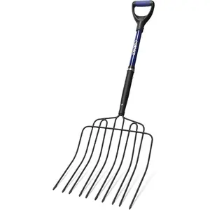 10-Tine Pitch Fork for Gardening, Heavy Duty Manure & Mulch Fork with Fiberglass Handle, Wide Bedding Hay Fork for Compost, Farm, 45 Inch