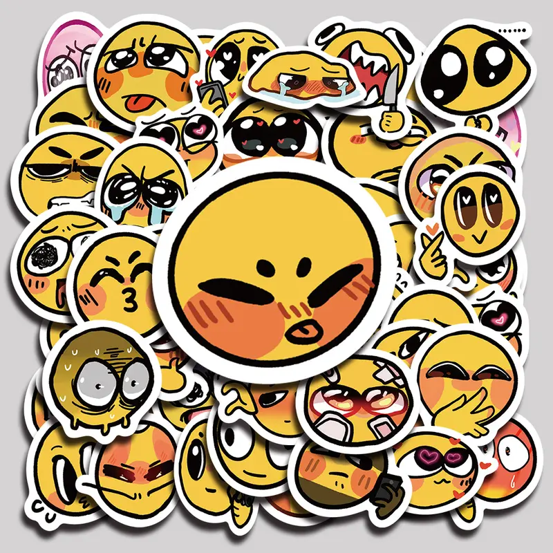 60PCS Yellow Face Aesthetic Vinyl Stickers Pack for Laptop Water Bottle Phone Case Skateboard Journal Scrapbook DIY Decoration