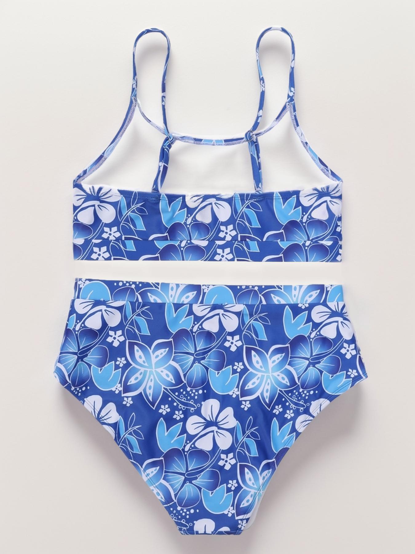 Two-piece Set Women's Floral Print Swimsuit Set, Summer Clothes Women, Casual Adjustable Strap U Neck Swim Top & High Waist Swim Bottoms, Women's Swimwear for Summer, Floral Bikini Sets