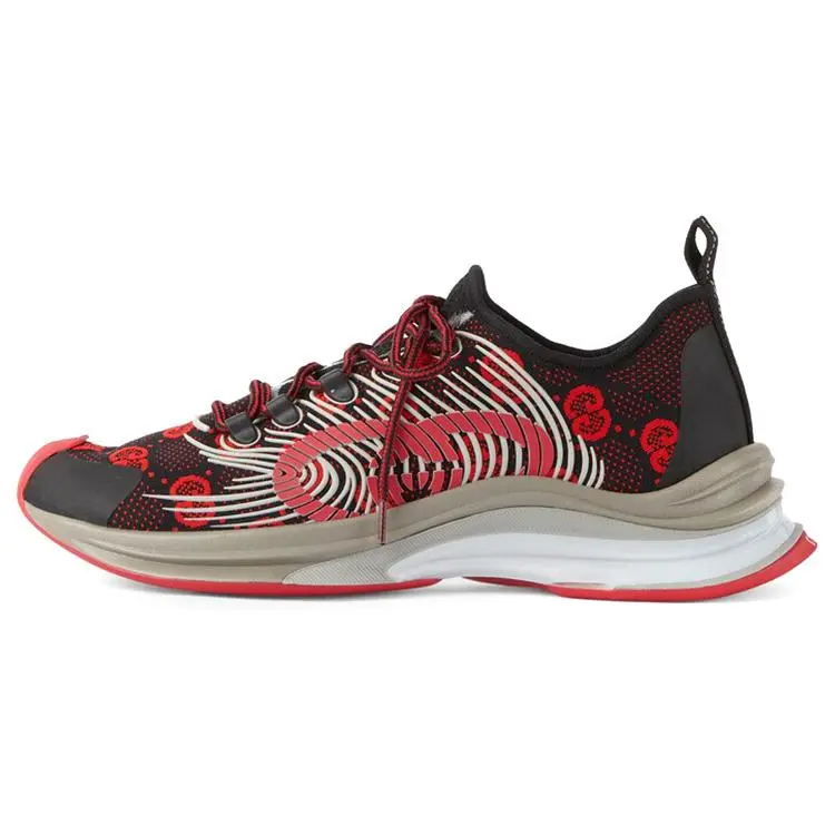 Gucci Run Fabric Synthetic Leather Printed Low-Top Casual Sneakers for Men in Black and Red Verifiable, with credentials and supporting global authentication