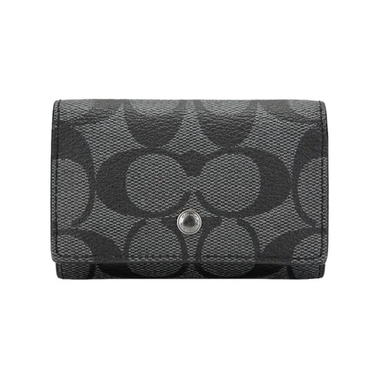 COACH Classic Logo Key Case with 5-Ring Keychain – PVC Portable Key Pouch for Women, Black