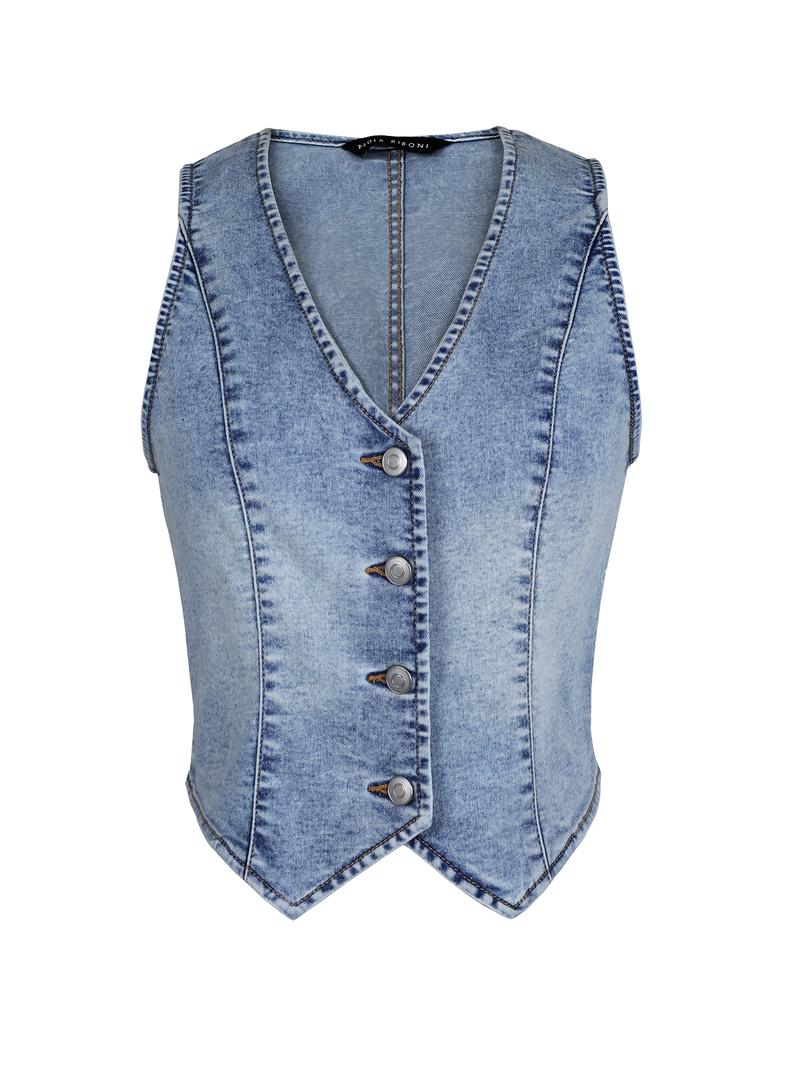 Women's Plain Denim Vest, Casual Sleeveless Vest for Summer, Ladies Clothes for Daily Wear, Minimalist Fitted Vest