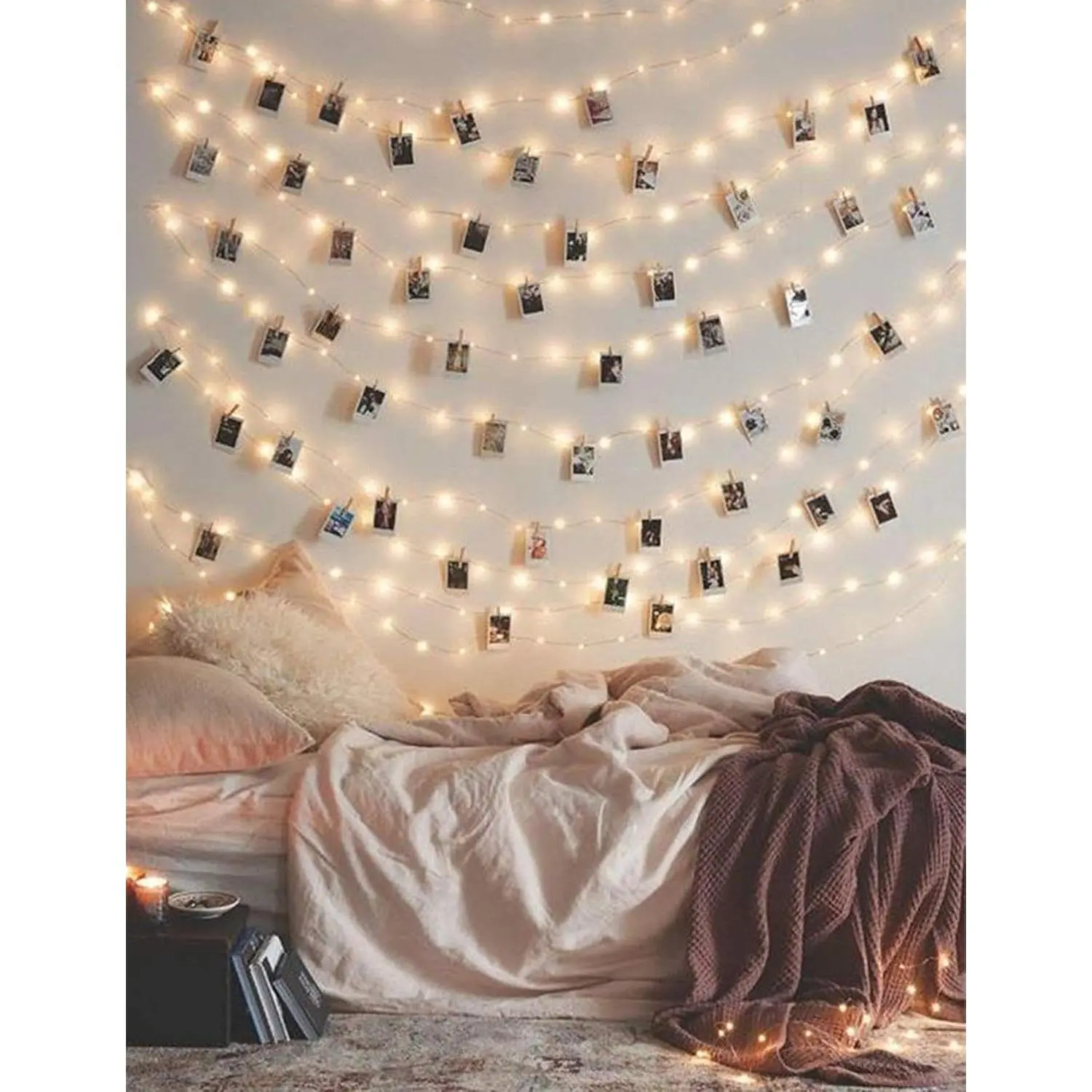 Photo Clip String Lights 17Ft - 50 LED Fairy String Lights with 50 Clear Clips for  Pictures, Photo String Lights with Clips -  Dorm Bedroom Wall Decor Wedding Decorations