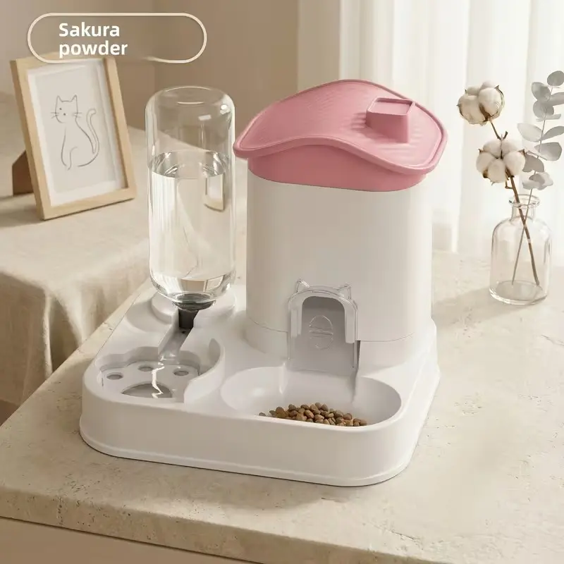 Automatic cat food feeder and water dispenser set, 2-in-1 gravity food bowl station, suitable for small and medium-sized cats, dogs, puppies, cats, rabbits, automatic feeding supplies, battery free, Feeder Kits