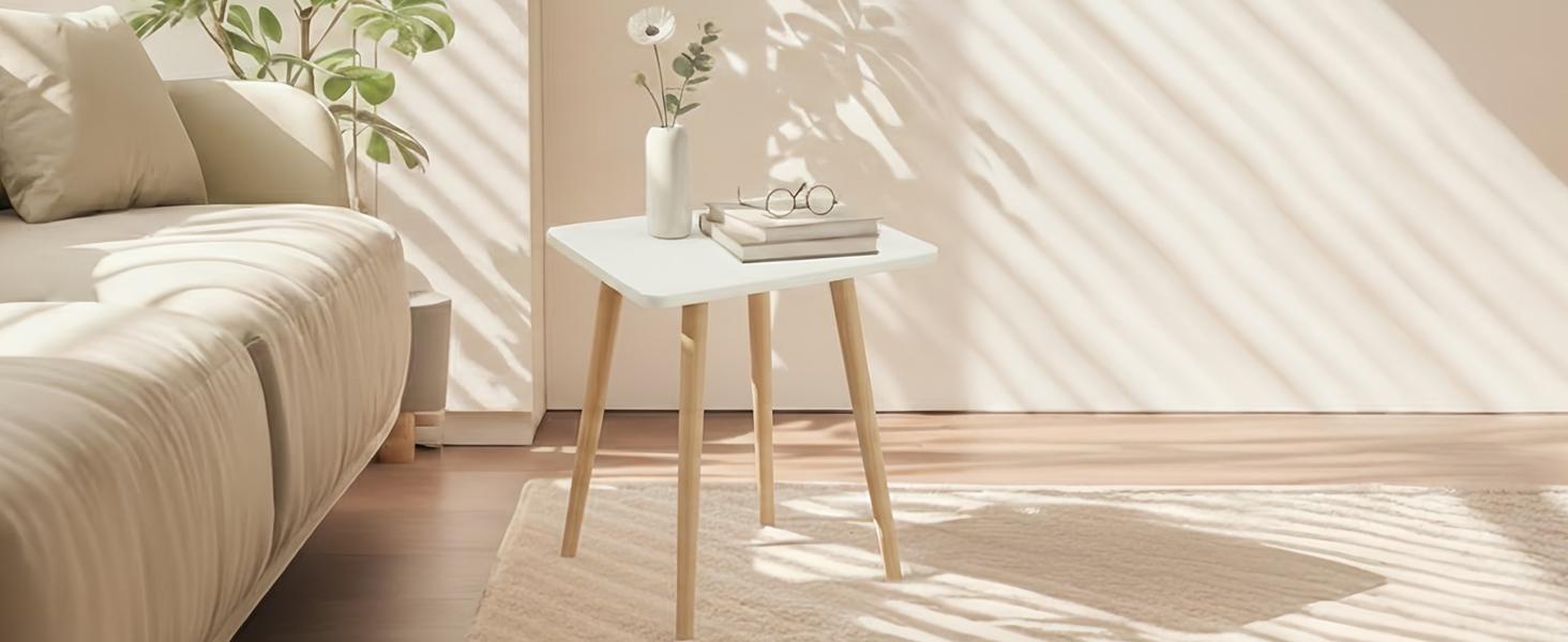 Small Side Table, Modern Wood Mini Coffee Table, Easy Assembly Compact End Table for Living Room Bedroom Sofa, Minimalist White Accent Furniture for Small Spaces