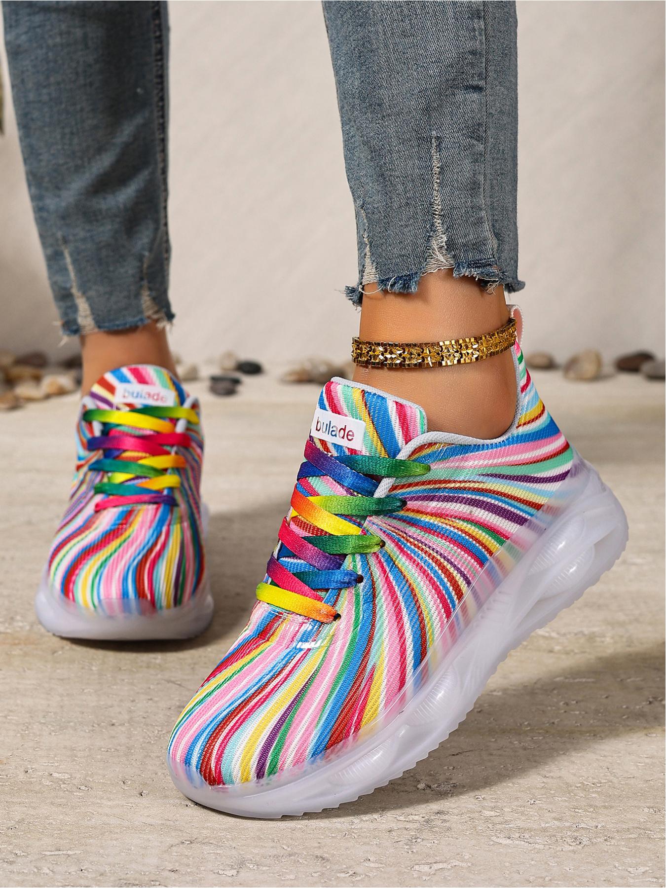 Women's Lace-Up Colorful Jelly Platform Sneakers - Lightweight Breathable Casual Shoes for Outdoor Sports & Daily Wear