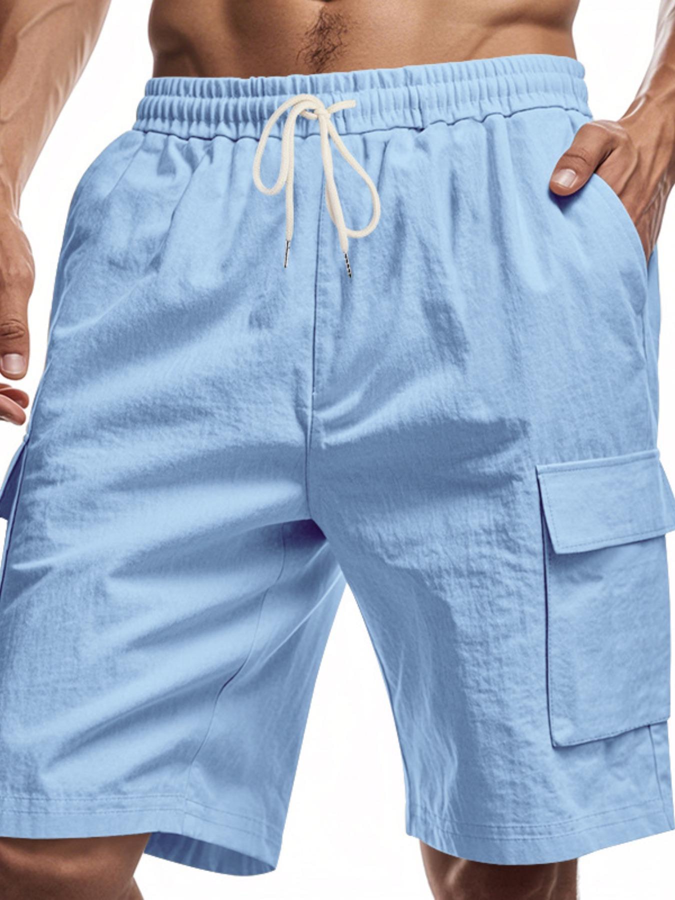 Men's Linen Fashion Fitted Work Shorts, Multi-Pocket Design with Drawstring Waistband, Casual Vacation & Daily Wear Essential