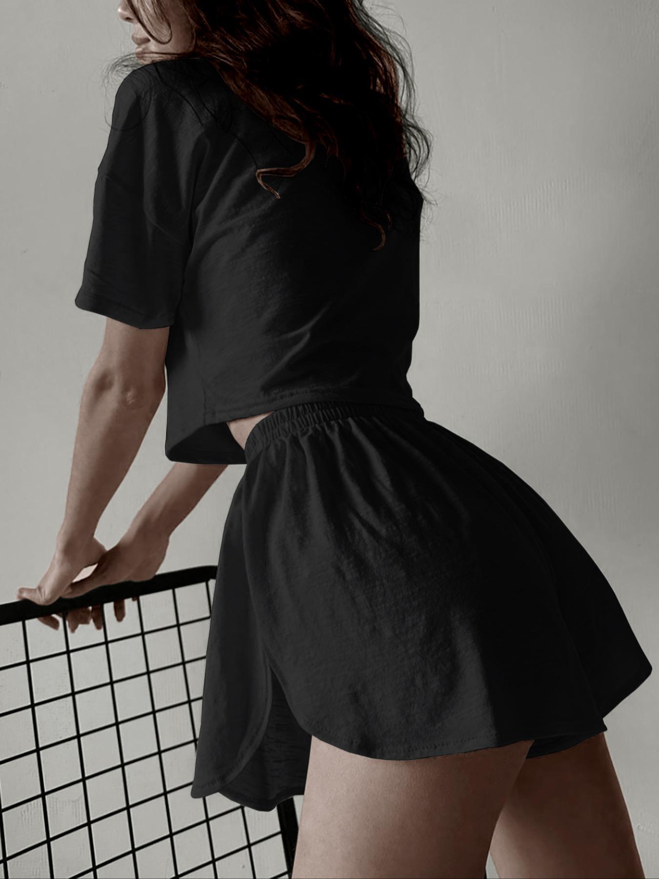 Women's Solid Crop Top & Shorts Two-piece Set, Casual Comfy Round Neck Top & Shorts Pj Set, Ladies Sleepwear for Summer, Pajama, Womenswear, Soft Lounge Sets