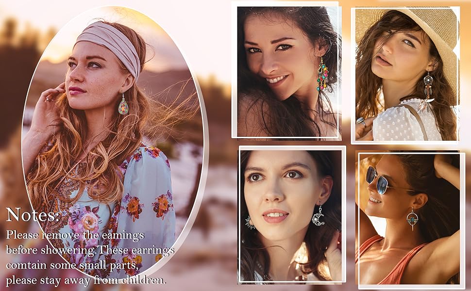 Sanfenly 9 Pairs Bohemian Earrings Retro Rhinestone Earrings Sun and Moon Earrings Boho Jewelry Vintage Dangle Drop Earrings Set for Women