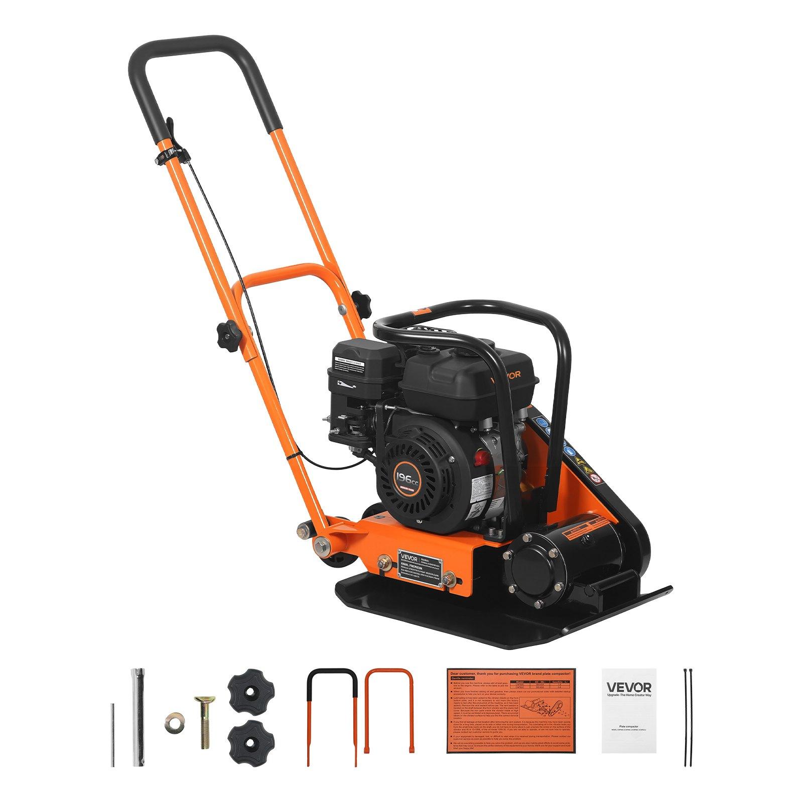 VEVOR Plate Compactor, 6.5 HP 196CC Gas Engine, 5600 VPM Vibrating Ground Rammer, 2360 lbs Compaction Force, 20.1 x 15 in Plate, Walk Behind Compactor for Paver Landscaping, Asphalt, Foundation, Soil