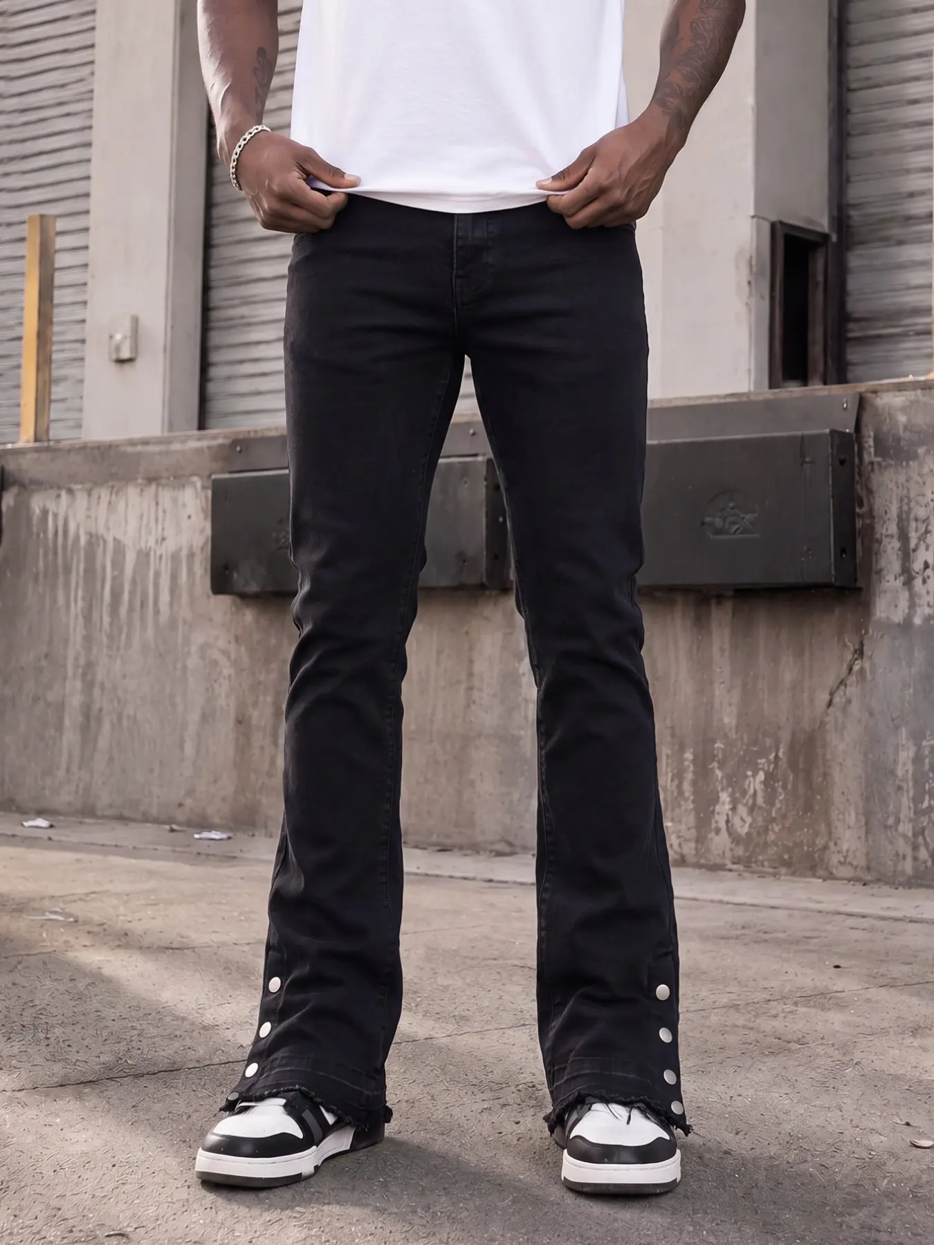 Y2K Black Flare Jeans Men Slim Fit Stretch Denim Pants Vintage Casual Streetwear Bootcut Trousers