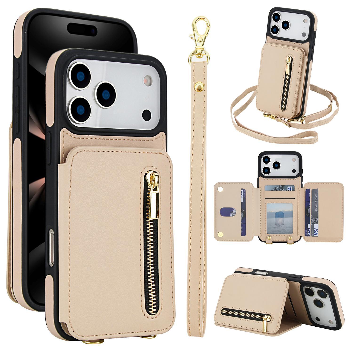 Lavender Crossbody Wallet Case for iPhone 17 Pro Max 17 Air 16 15 14 Plus 13 12 11 Pro Max PU Leather RFID Blocking Cash Holder Card Wallet Flip Stand Protective Cover with Crossbody Lanyard Strap Wristband - Protection