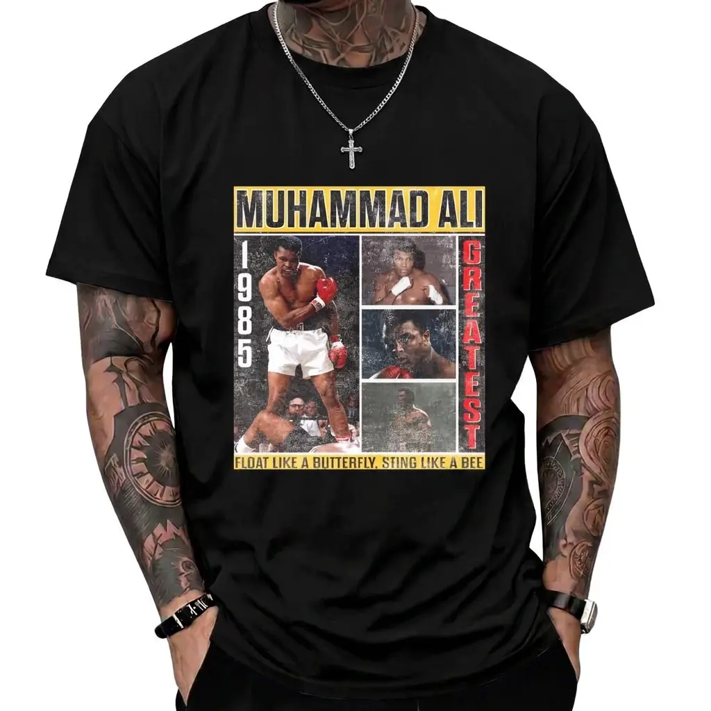 Vintage Boxing Champion Retro Boxer Graphic Shirt 80s Sports Legend Short Sleeve Crew Neck Top Cotton Tee Oversized Casual Streetwear Apparel Menswear Unisex Outfit