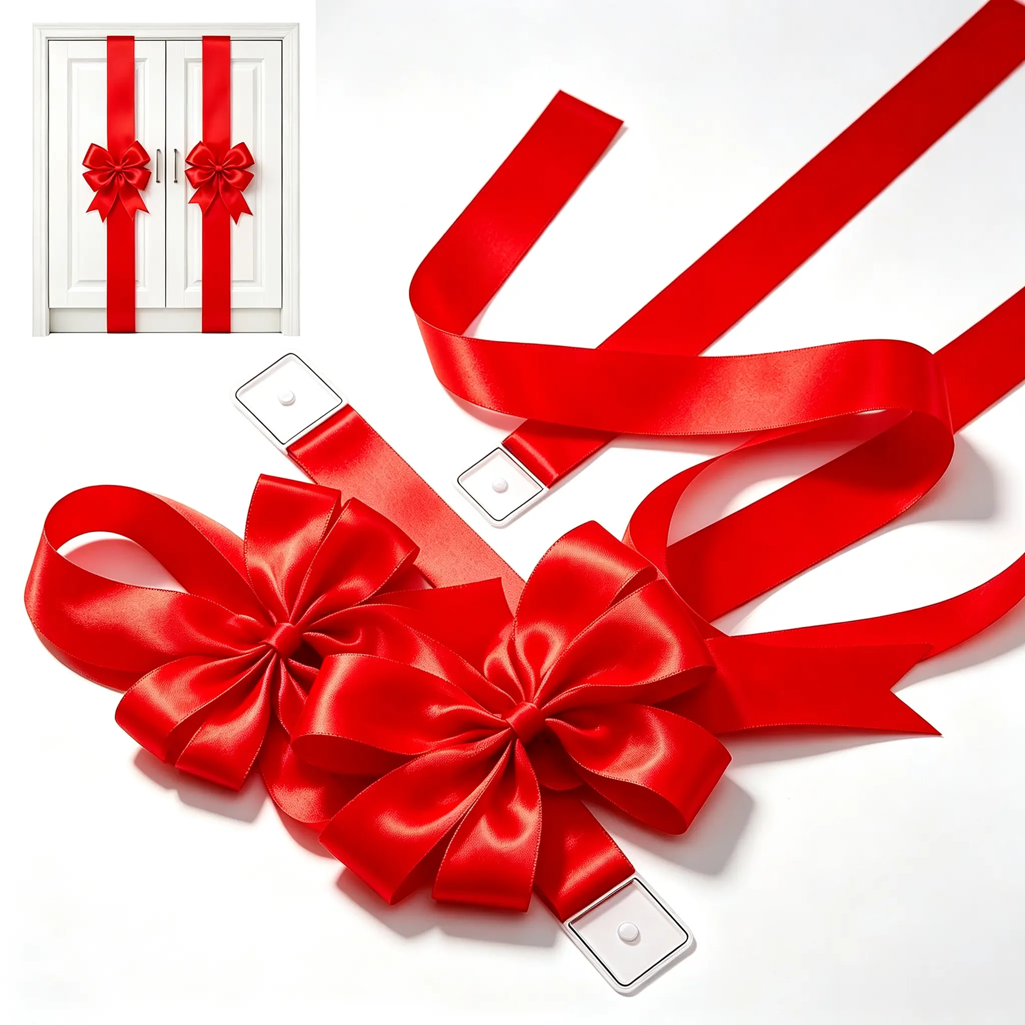 Holiday Christmas Cabinet Door Fringe Lime Red Large Bow Wreath 79 x 2.4 Inches Polyester Fiber No Batteries Needed Festive Home Decoration