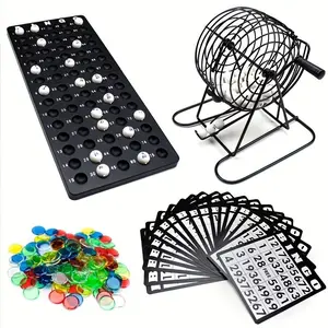 Deluxe Bingo Set - Includes Bingo Cage, Main Board, 18 Mixed Cards, 75 Calling Balls, Color Chips - for Large Groups, Parties