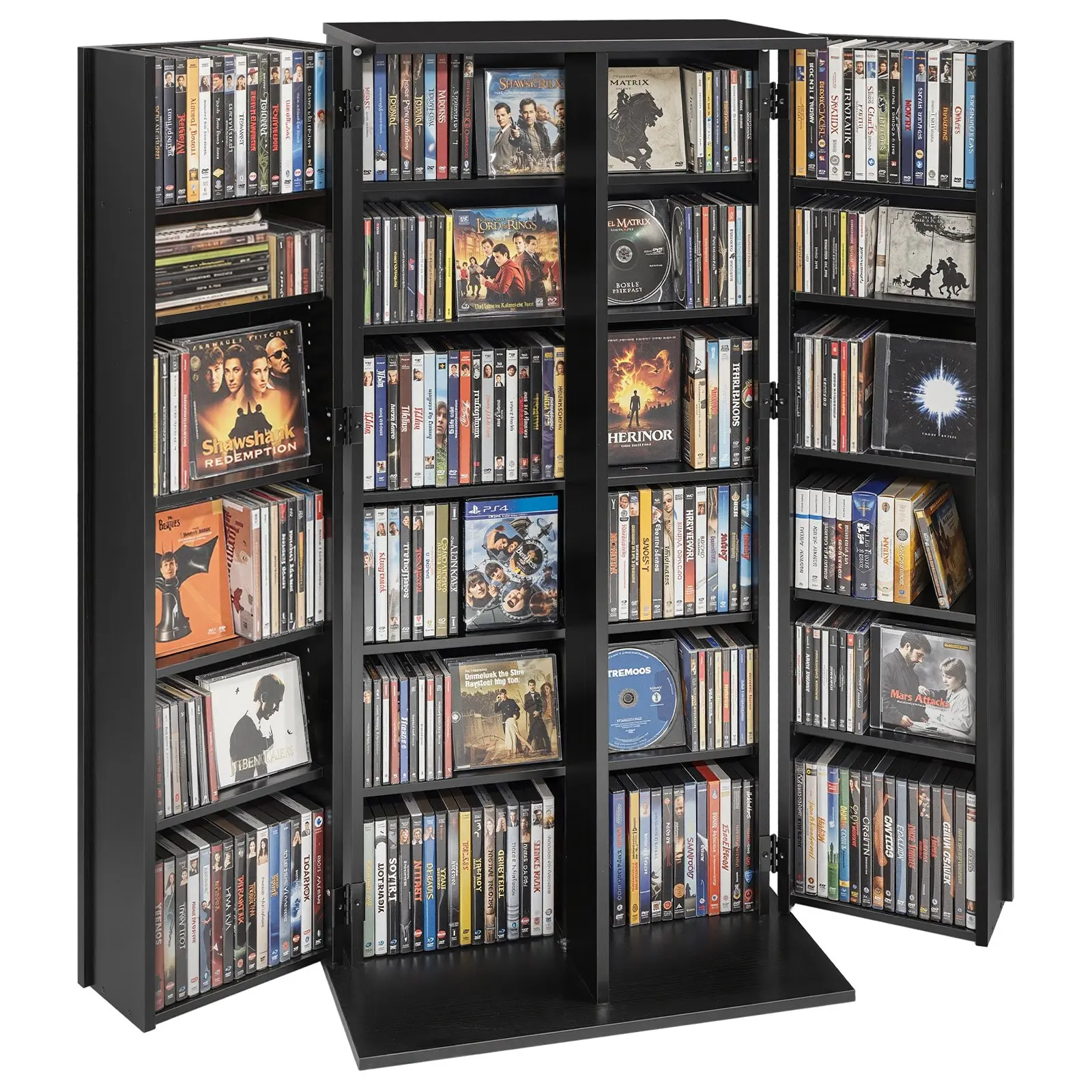 Media Storage Cabinet, 6-Tier DVD Shelf Organizer, 24.02x 14.49x 50 in Multimedia Storage Organizer for CDs, DVDs, Books, Games, CD Shelf for Living Room, Home Office, Recording Room, Black