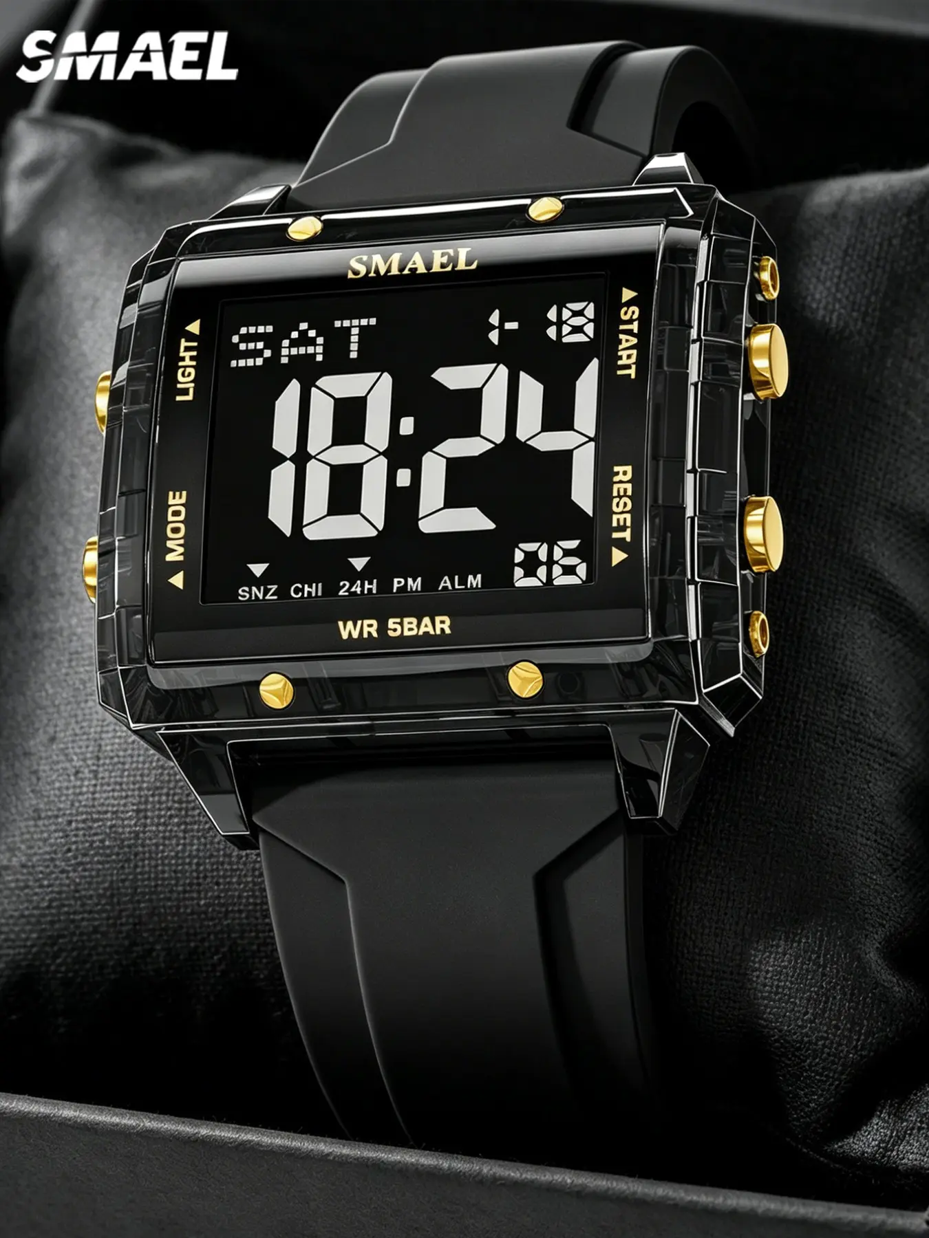 Smael Men's Multifunctional Digital Sport Watch, Waterproof LED Night Light, Fashion Casual Style, Analog-Digital Display, Barrel Shape Face