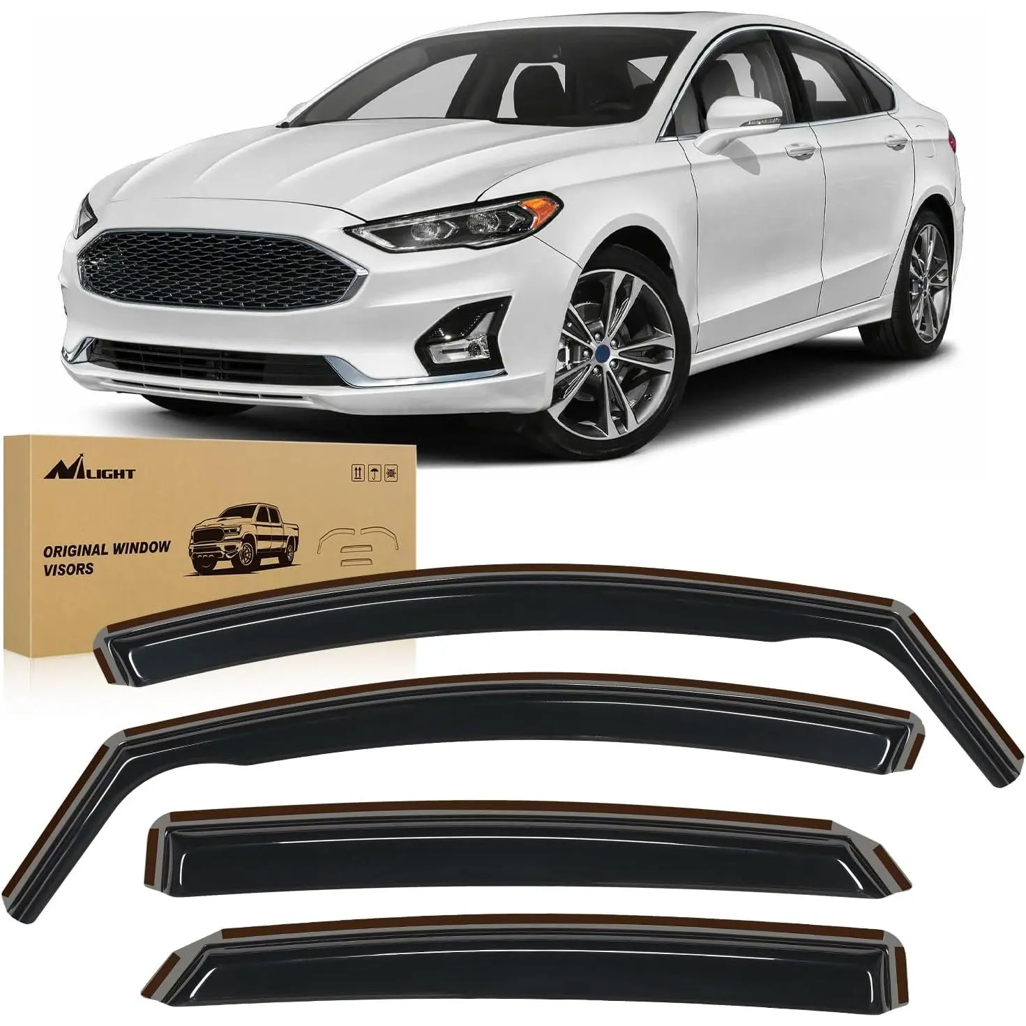 Nilight Custom In-Channel Rain Guards, Vent Window Visors for Ford Fusion 2013-2020, 4PCS Automotive Car Exterior Window Deflectors