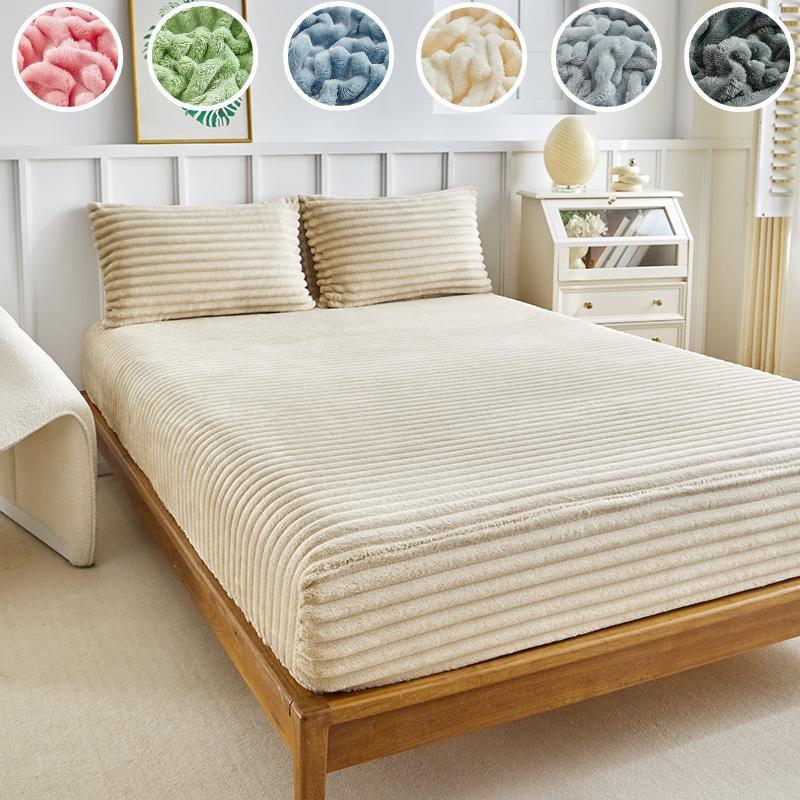 Striped Flannel Fitted Sheet Set, 3 Counts/set (1 Fitted Sheet + 2 Pillowcases, No Filler), Soft Breathable Bedding for Bedroom, Soft Comfy Bedding, Soft Breathable Sheet #GLOBAL PICKS