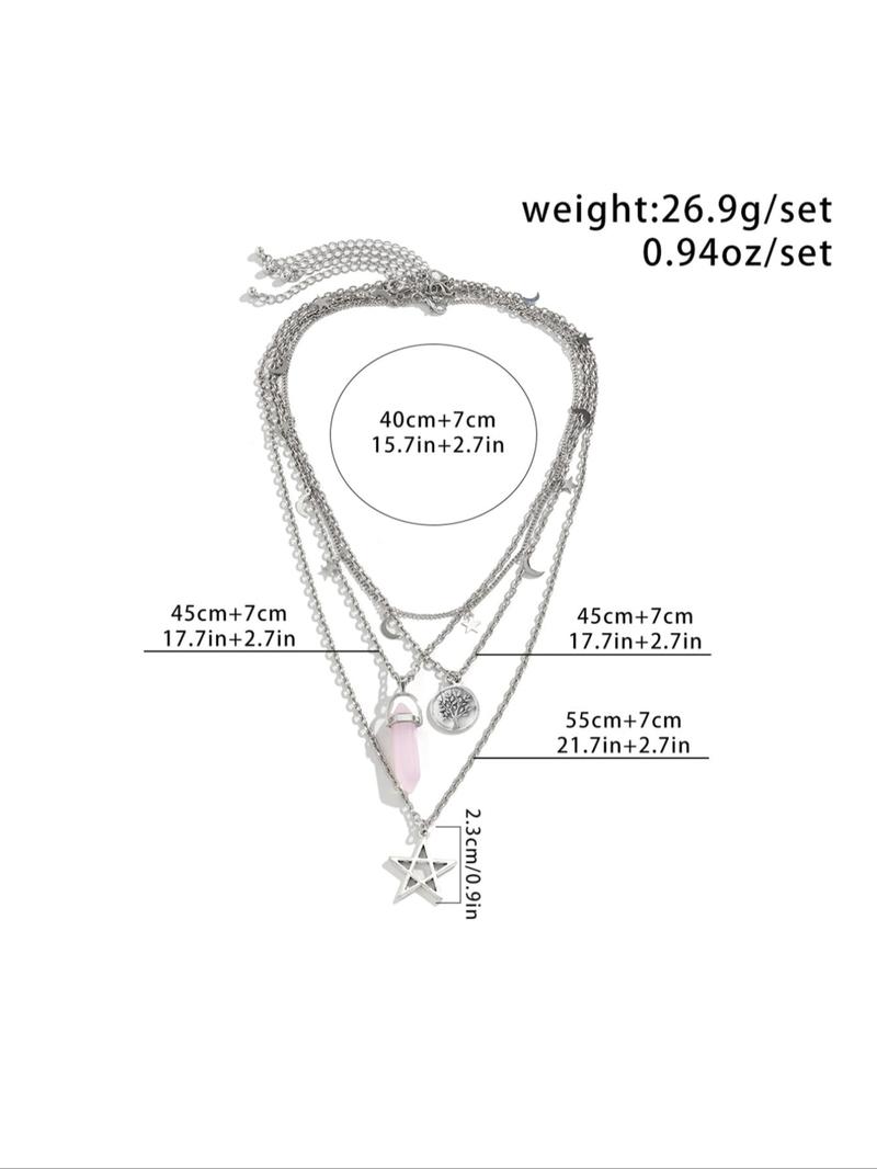 4pcs Vintage Star Moon Pendant Necklace for Women & Girls, Daily Wear Necklace, Girlfriend Gifts Jewelry, Fashion Chic Gorgeous Jewelry for Party, Daily Clothing Decor, All-match & Exquisite Jewelry for Birthday Gift, Trendy Charm Necklaces, Gift Ready