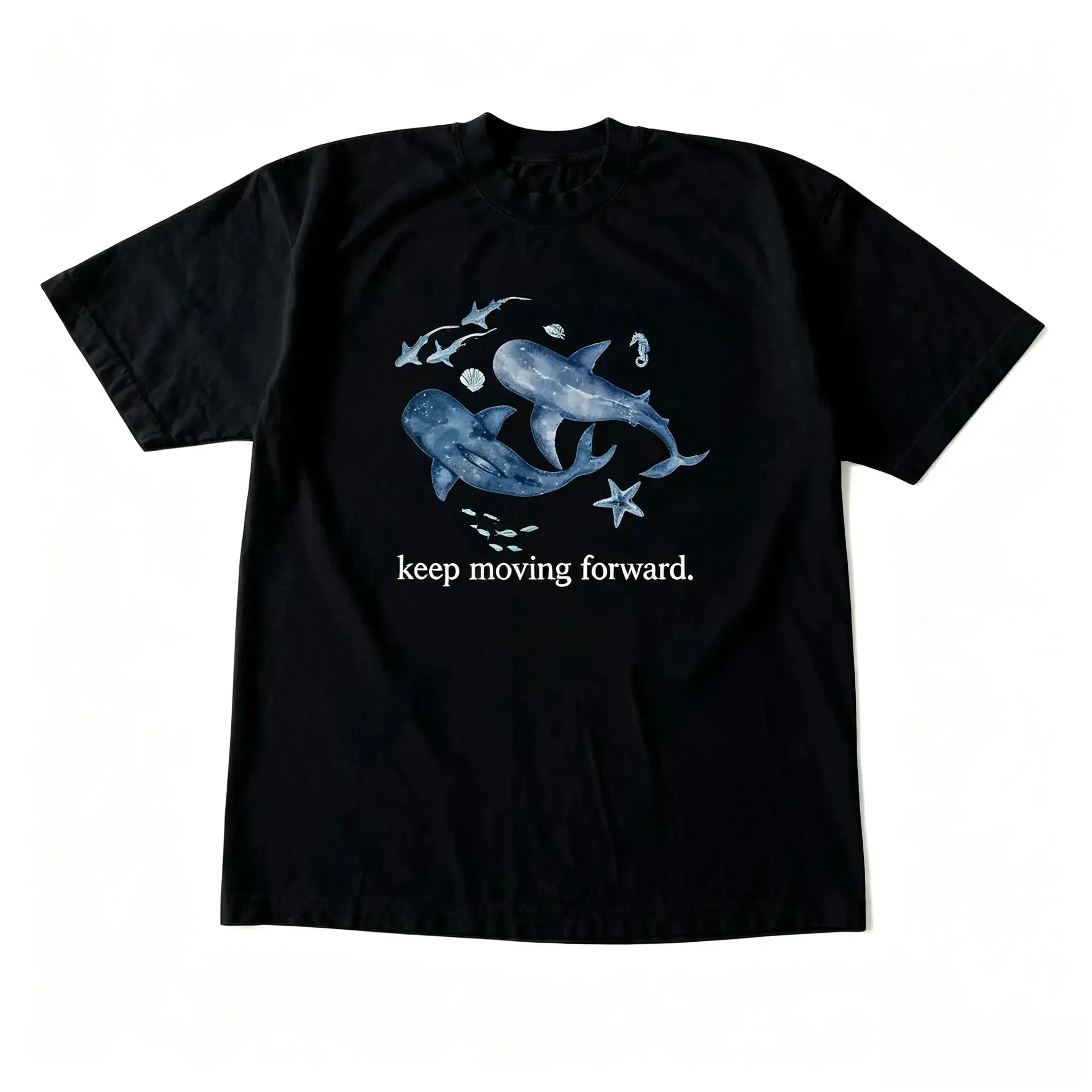 100% Cotton Men's and Women's T-shirt, Whale Keep Moving Graphic Tee, Animal Tee, Unisex T-shirt, Gift T-shirt, Y2k Unisex Graphic Tees Gothic Grunge Emo Scene  Menswear Womenswear Streetwear