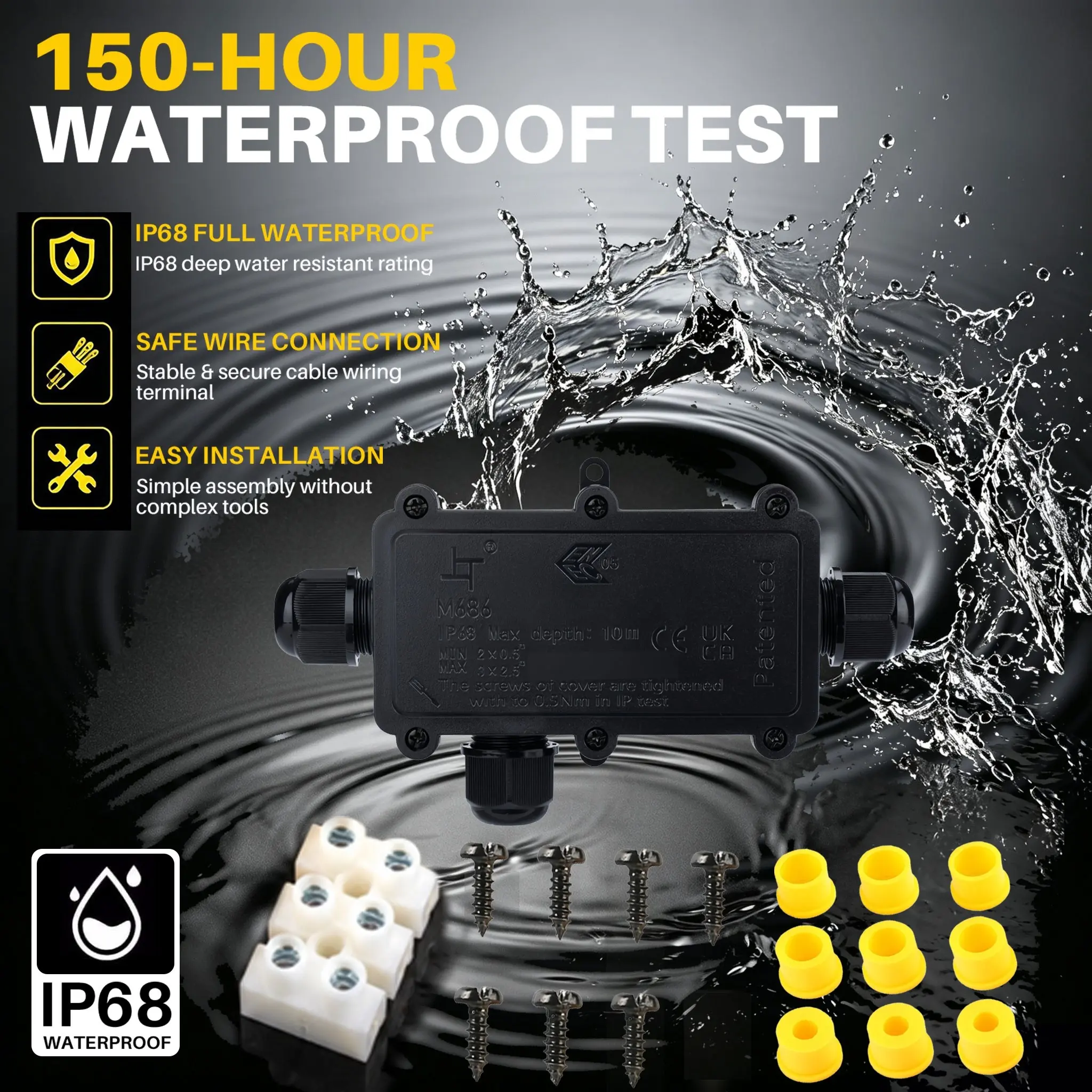 IP68 Waterproof junction Box T-type 3way M20 dustproof and waterproof is used for garden lights, road lawn lights, outdoor cable maintenance, diameter 4-8mm/6-12mm PC+PA66 material UV protection.Temperature resistance -40°c to 105°C1Pcs/2Pcs