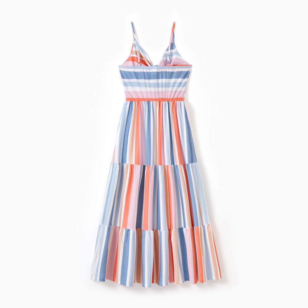 PatPat Family Matching Blue Short-sleeve Tee or Colorful Stripe Camisole Dress Spingtok