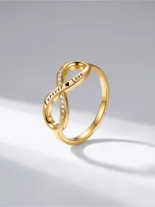 Elegant Gold-Plated Stackable Ring with Engraved “Forever Love” and Zircon Details, Great for Celebrating Love or Adding a Touch of Meaningful Shine