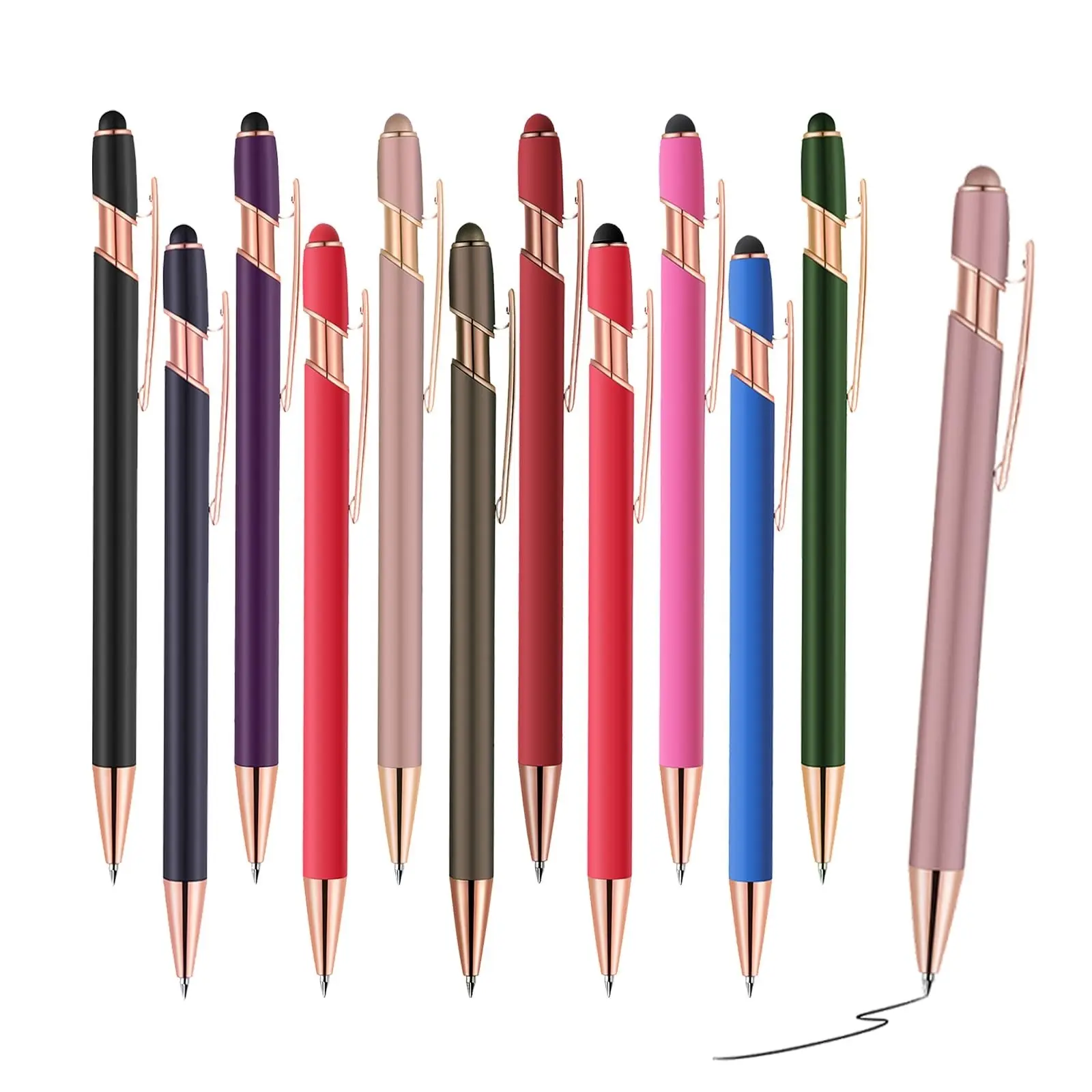 24-Pack 2-In-1 Touch Pen with Rose Gold Ballpoint Tip, 1.0mm Ink Metal Pen, Touchscreen Compatible Writing Tool