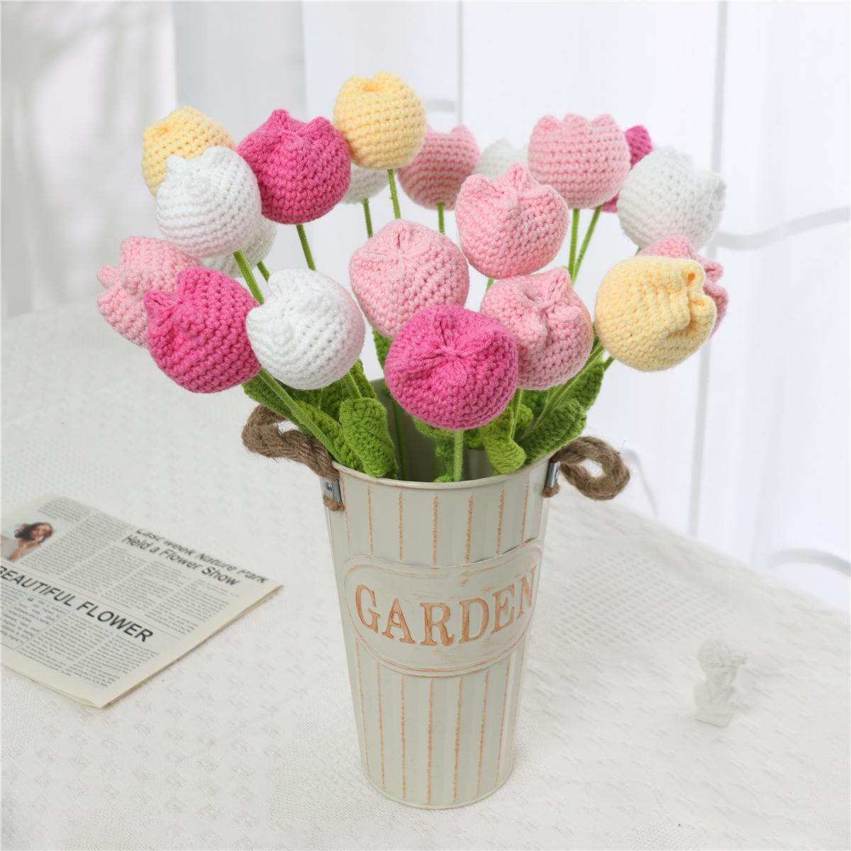 Handmade Knitted Tulip Bouquet, Crochet Flower Bouquet, 10/20/30 Stems Artificial Flowers, Easter and Mother's Day Gift, Home Decor, Bedroom Decoration #TOP PICKS