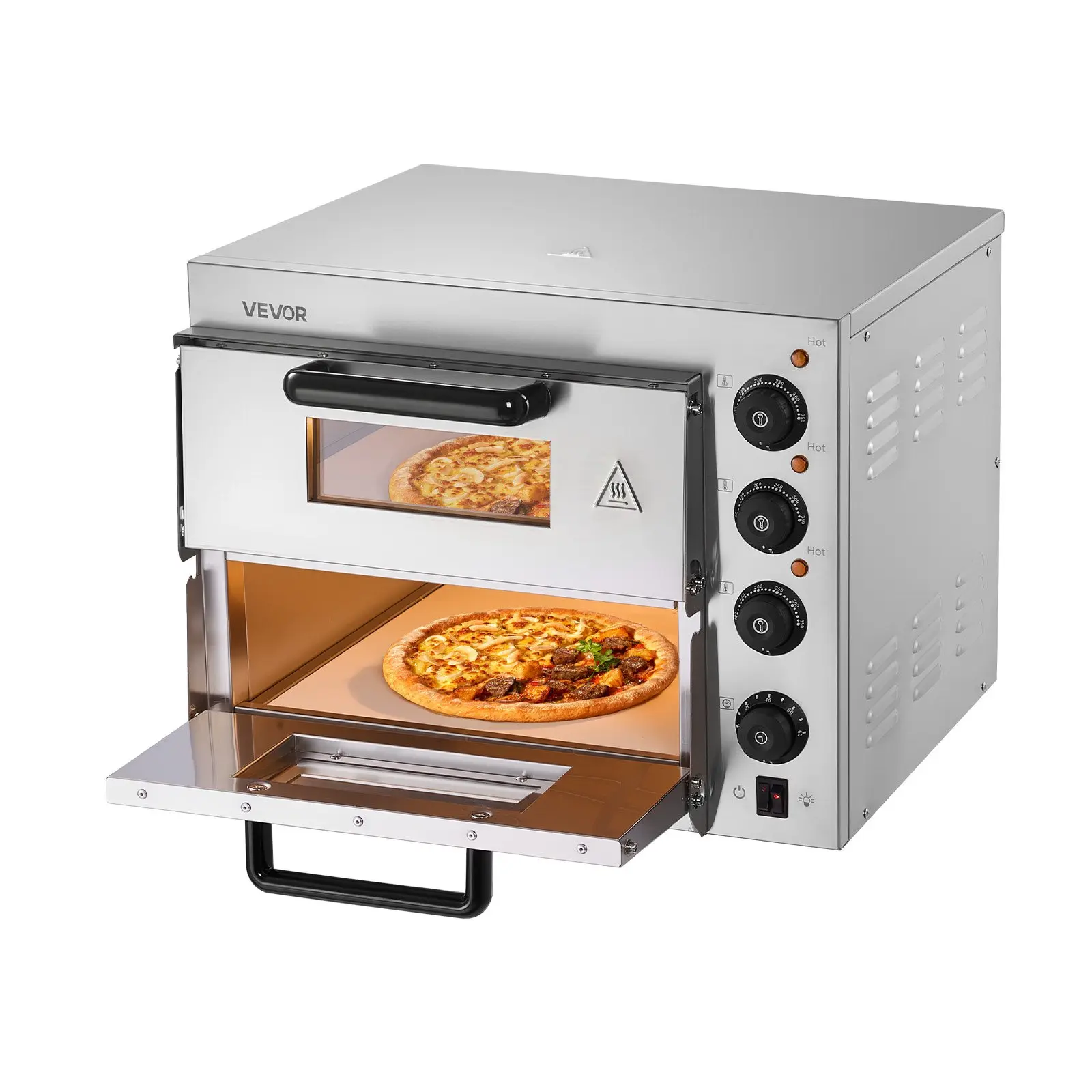 VEVOR Commercial Countertop Pizza Oven, 14-Inch Double Deck Stainless Steel Electric Model with Stone & Handle, Dual Heating Pizza Pretzel Maker for Home/Restaurant