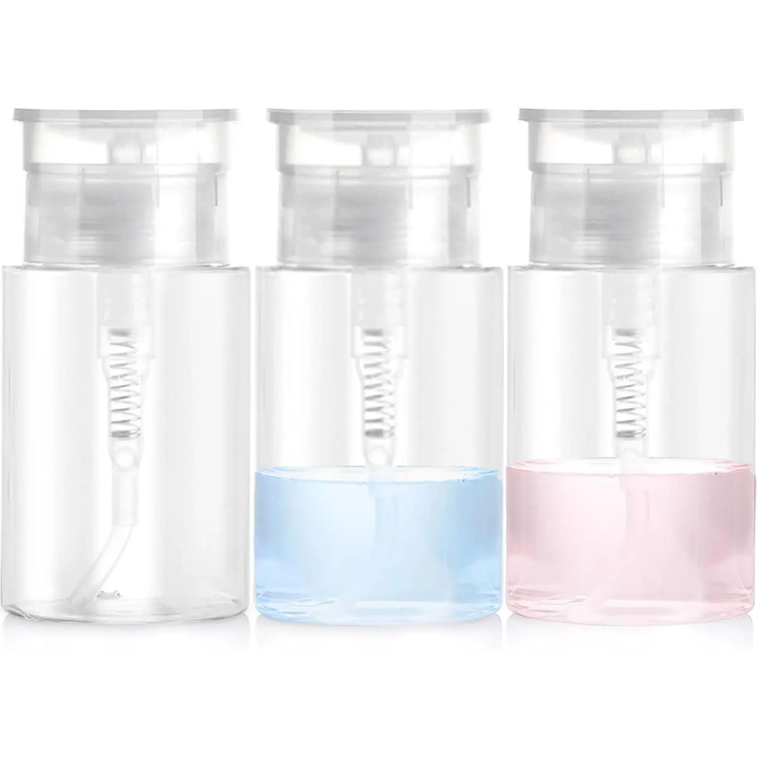 3 Pack 2oz Push Down Pump Dispenser with 6 Labels, Leakproof Travel Bottles | Empty Push Top Bottles for  Polish, Acetone, Makeup Remover, Micellar Water, Toner &  (60ml)