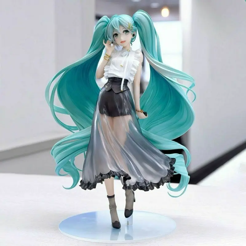 Hatsune Miku Commuter Sheer Long Dress Figure 27cm, Collectible Figurines, Ultra Large Flowing Twin Ponytail Gradient Desktop Ornament Gift
